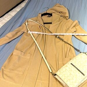 Sweater/ long - above knee - NWOT with hood waffle sweater - beige - oatmeal